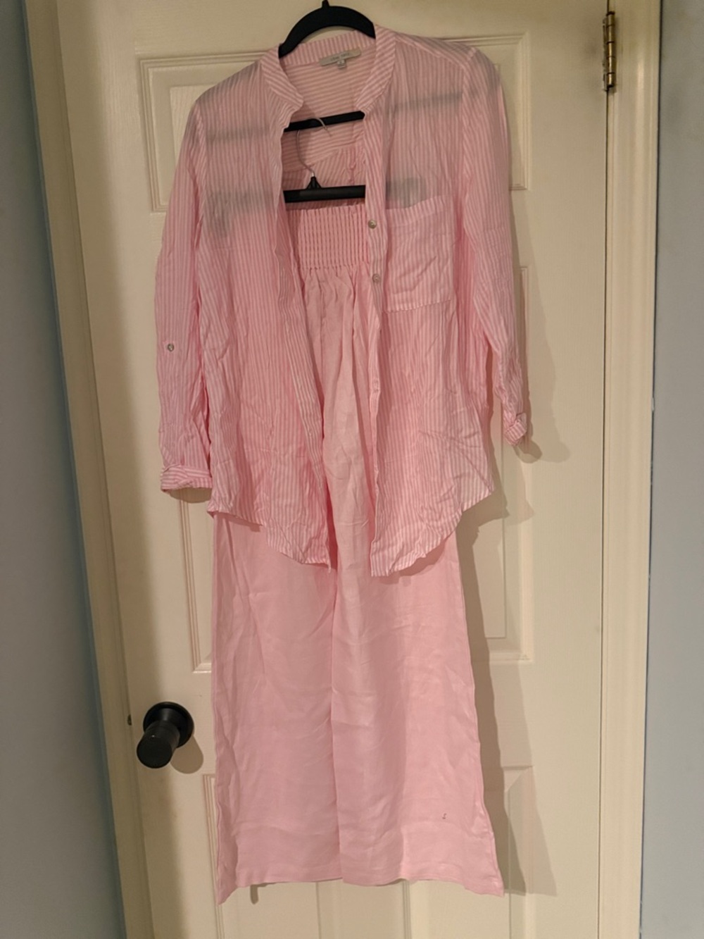 Love Tree 2 piece Pink Striped Wide Leg Pants w Matching Shirt vacation beach